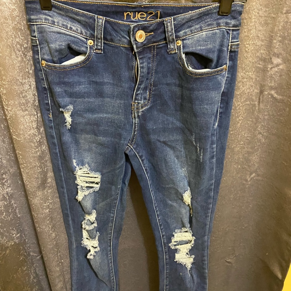 High Rise Distressed Blue Denim Jegging - Picture 4 of 9